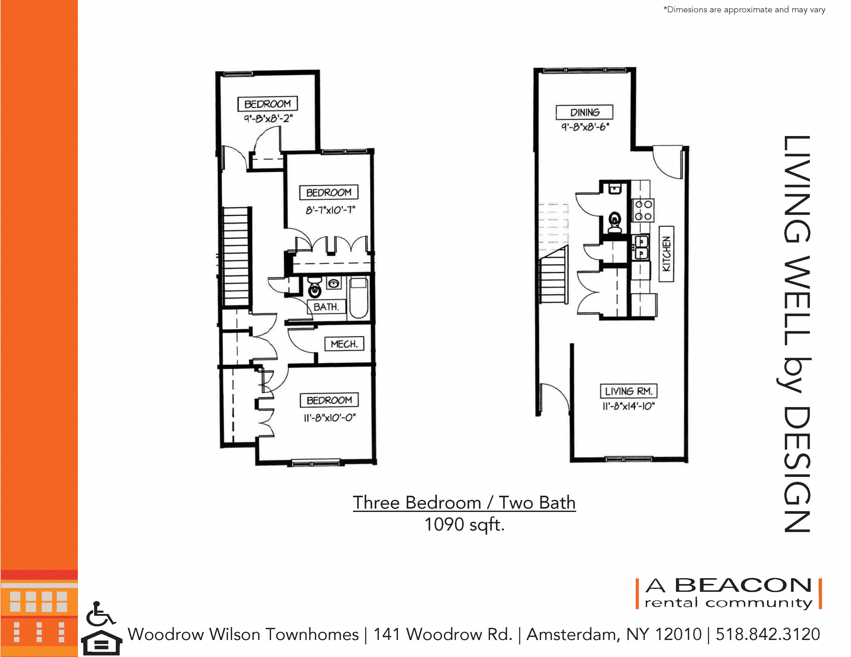 Three bedroom apartment at Woodrow Wilson Townhomes in Amsterdam, NY